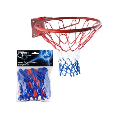 Купить Сетка баскетбольная Torres, нить 4 мм, бело-сине-красная в Туле 